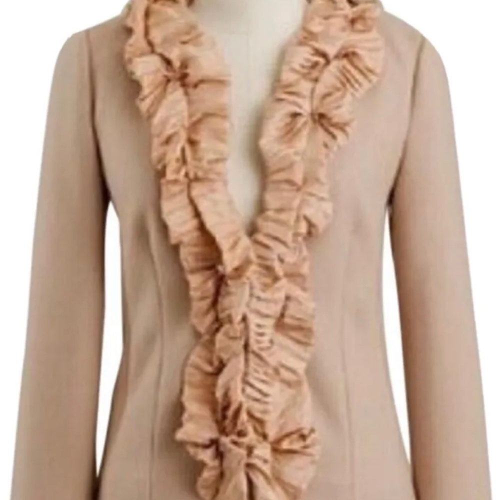 J Crew Wool Blazer Womens Open Front Ruffled Collar Blush Pink Size 4